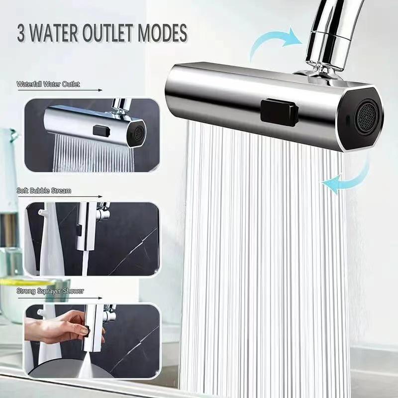 Home Bathroom Taps - 新しい 3 モードキッチン蛇口ユニバーサル回転多機能スイベルスパウトスプレー滝型水栓浴室付属品