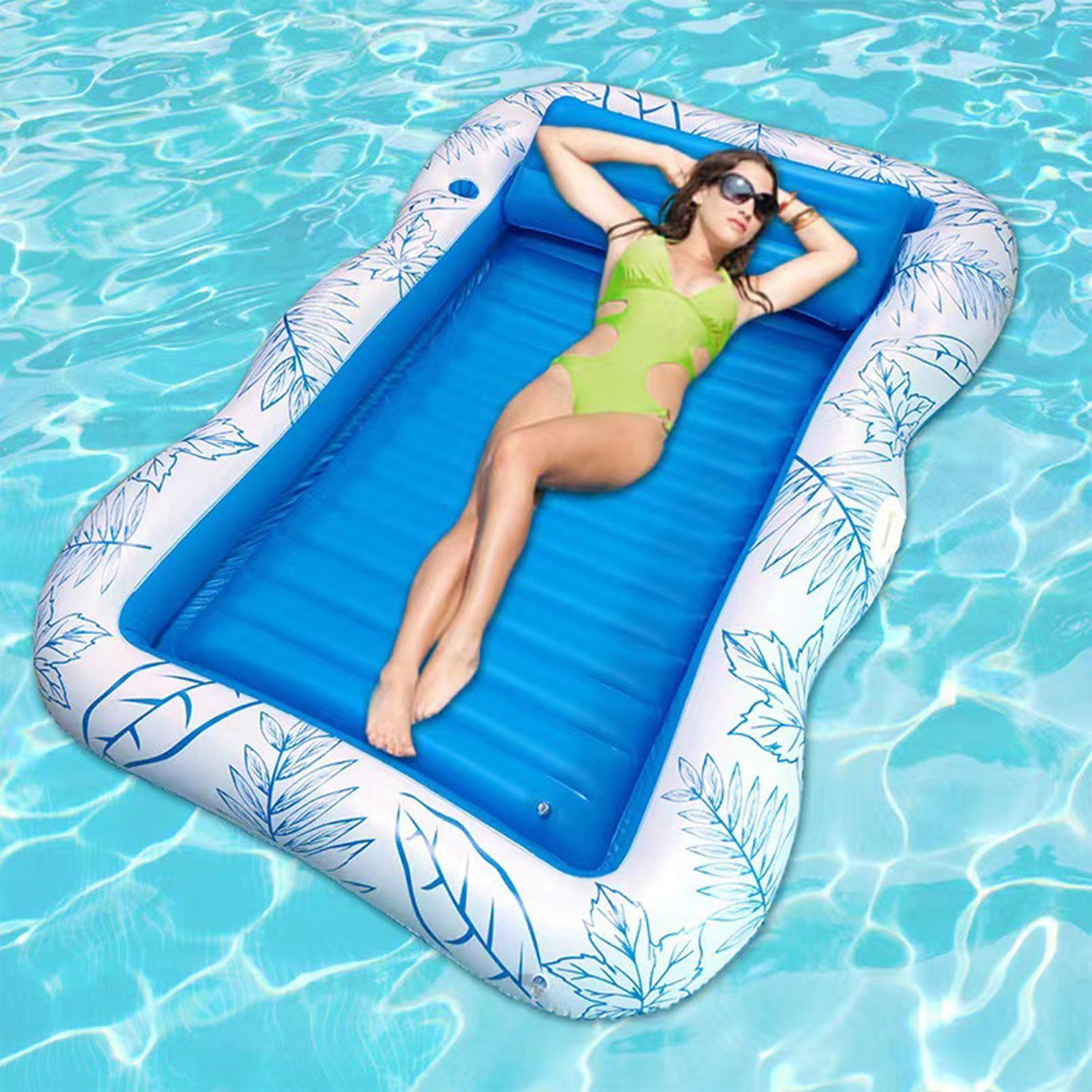 Bathtub Pillow Inflatable - インフレータブル日焼けプール、膨らませる日光浴ベッド、大人用日焼けプールフロート、枕付き、水泳、ビーチ、湖、屋外、裏庭用