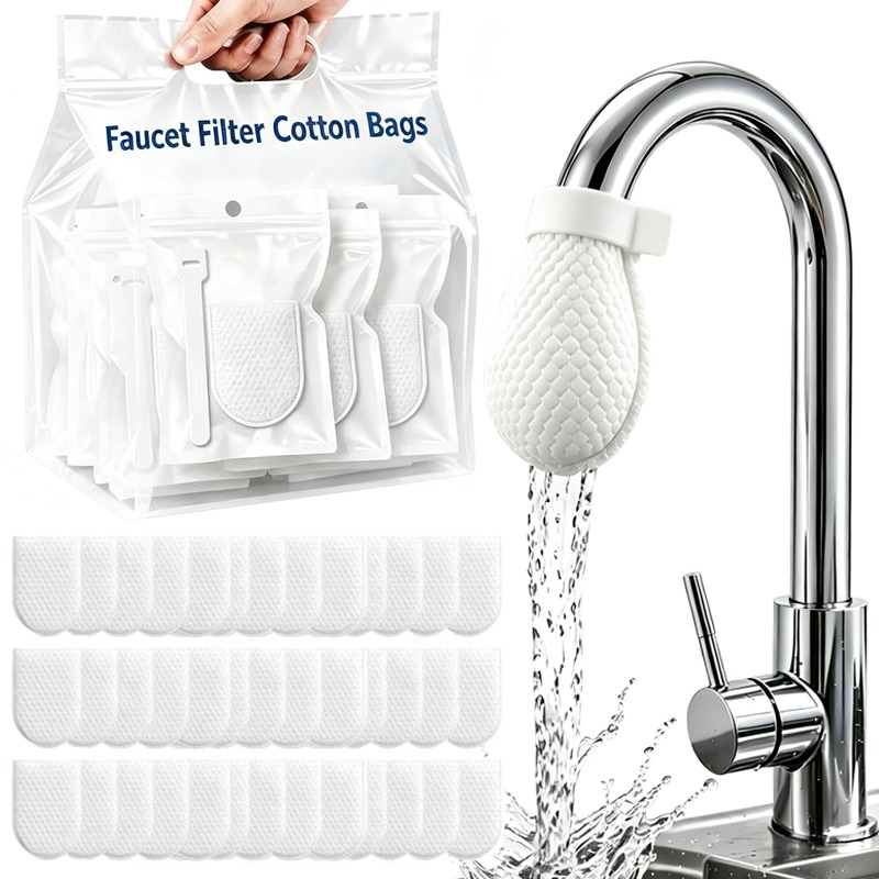 Home Bathroom Taps - 300/30x 蛇口フィルターコットンバッグストラップ付きアンチスプラッシュキッチン水道水フィルターメッシュ交換浴室シンクタップアクセサリー