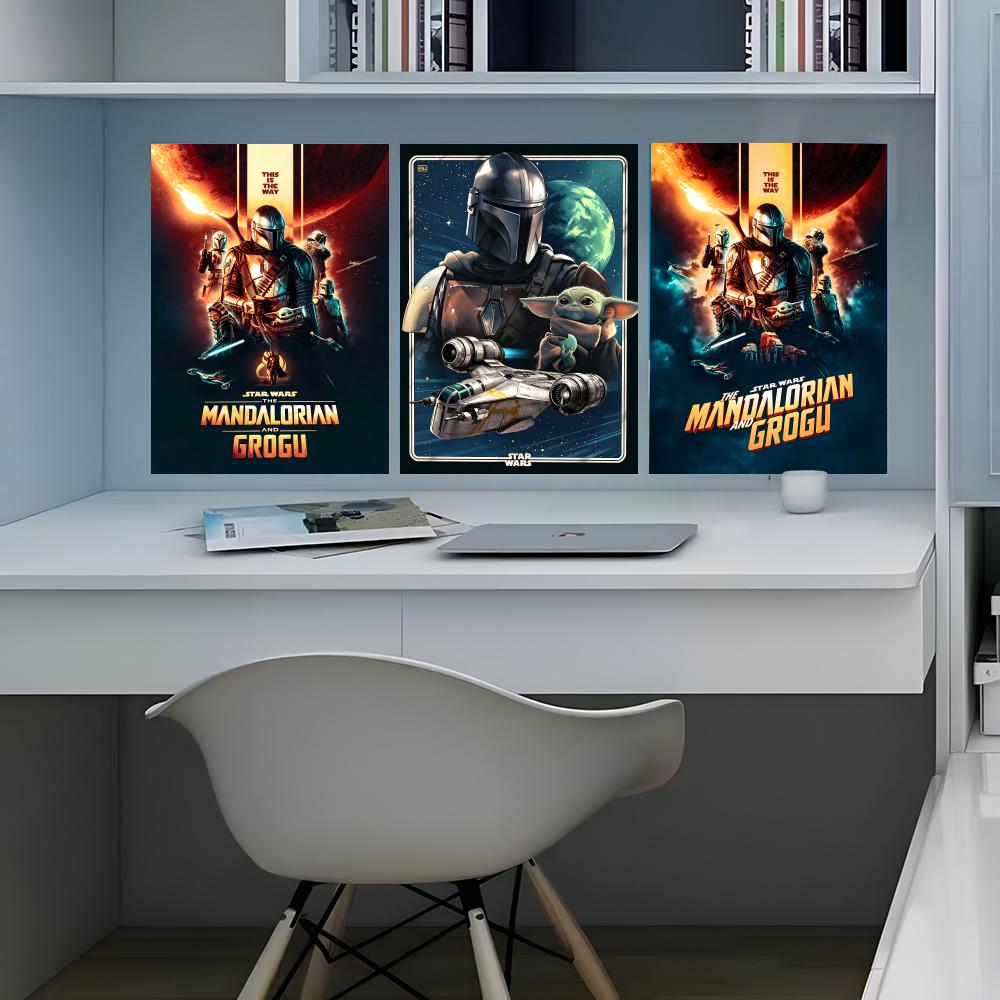 Home Bathroom Movie - 映画「The M-ManDaloRian-N」と「G-Grogu」ポスター、芸術的でスタイリッシュなウォールアート、ホームオフィス、バスルーム用 ‌ デコレーションリビング