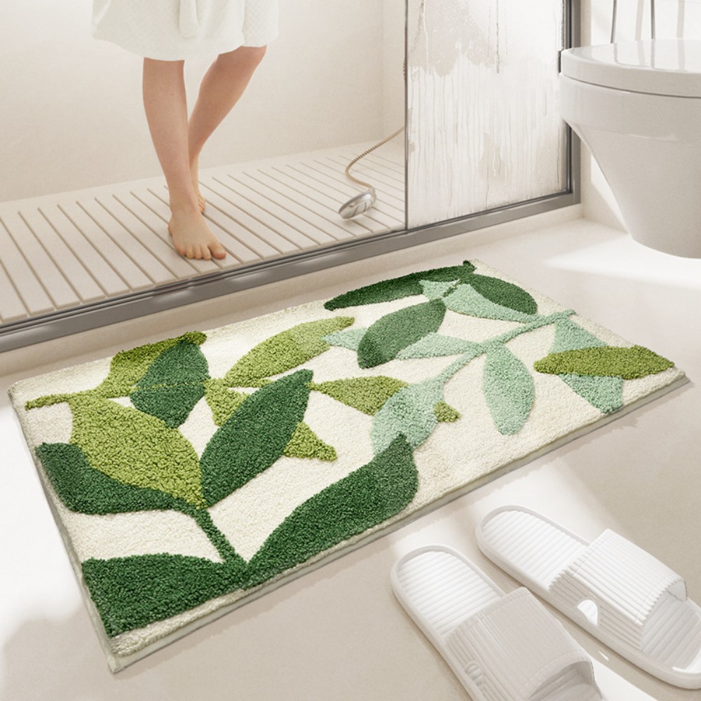 Home Bathroom Cleaning Machine - VIKAMA 浴室滑り止め吸収カーペットリーフパターン柔らかい肌に優しいバスルームマット滑り止めお手入れが簡単家の装飾カーペット