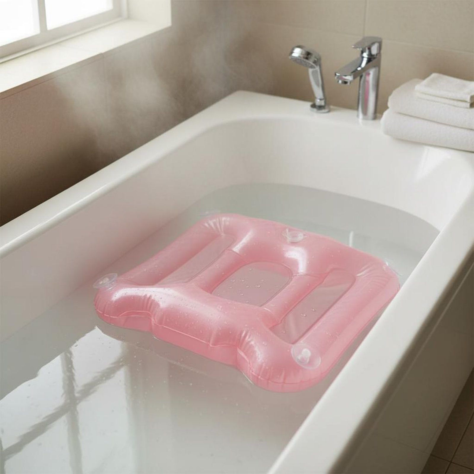 Bathtub Pillow Inflatable - 浴槽ブースターパッド シマリーフィニッシュ インフレータブルバスシート サクションホルダー スパ枕 滑り止めバスルームアクセサリー
