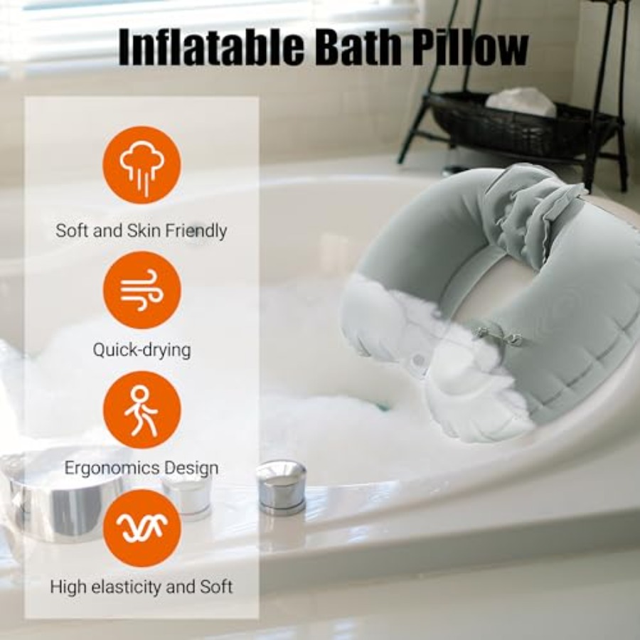 浴槽やシャワー用の膨らませるバスネックピロー - 頭と首のサ - Bathtub Pillow Inflatable のレビューと価格
