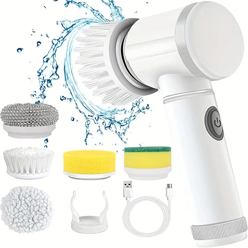 5つの交換可能なブラシヘッドを備えたコードレス電動ロータリー - Home Bathroom Cleaning Machine のレビューと価格
