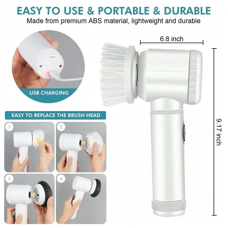 5つの交換可能なブラシヘッドを備えたコードレス電動ロータリー - Home Bathroom Cleaning Machine のレビューと価格