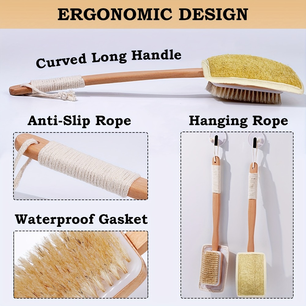 木製ロングハンドルバスブラシ 天然ヘチマ猪毛 両面背中スクラ - Home Bathroom Cleaning Machine のレビューと価格